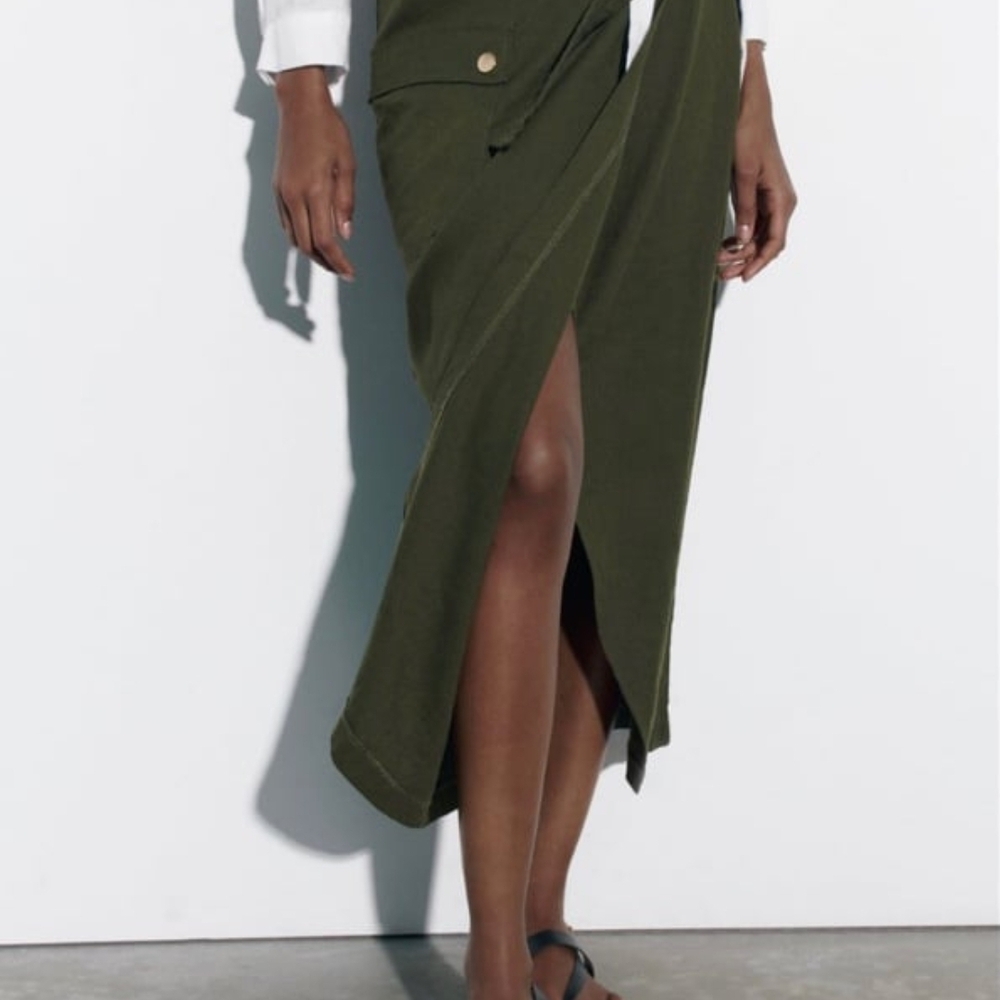 Zara Dark Green Midi Skirt - Picture 2 of 9